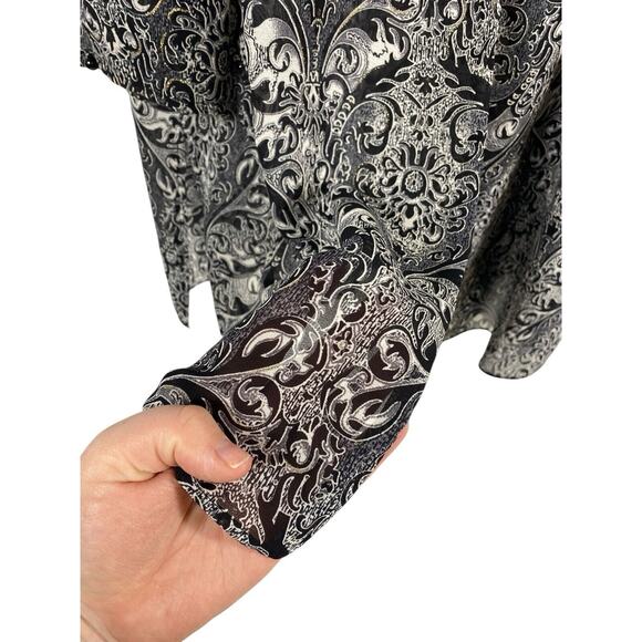 Black & White Kimono 22W 3X Wrap Chiffon Boho Romantic Flowy Paisley Smocked - Picture 6 of 9
